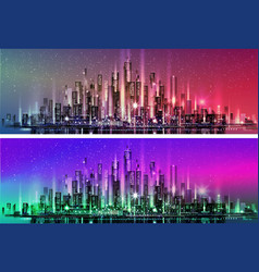 Night City With Neon Glow And Vivid Colors