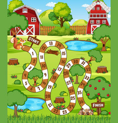 Boardgame template with green frogs in park Vector Image