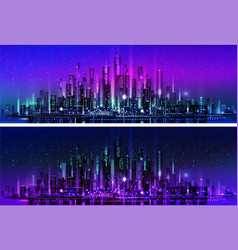 Night City With Neon Glow And Vivid Colors