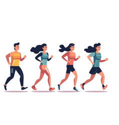 Four Young Adult Runners Two Men Two Women Jog