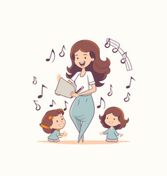 Mother And Children Playing Musical Notes