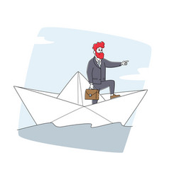 Businessman Character Stand On Paper Boat Stern