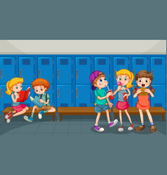 Happy Children At School Hallway