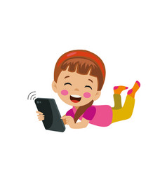 Happy Cute Girl Playing With His Smart Phone