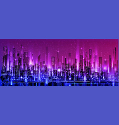 Night City With Neon Glow And Vivid Colors