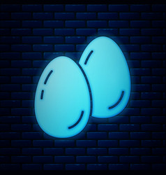 Glowing Neon Easter Eggs Icon Isolated On Brick