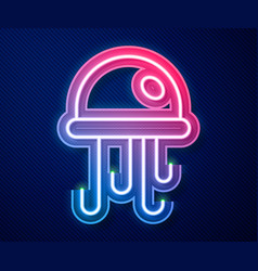 Glowing Neon Line Jellyfish Icon Isolated On Blue