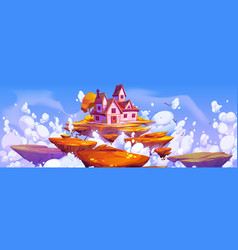 Fantasy House Floating On Island In Blue Sky