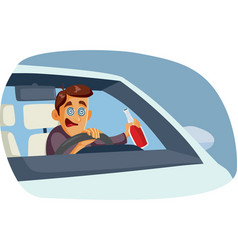 Reckless Man Drinking And Driving Cartoon Drawing