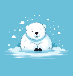 Cute Cartoon Polar Bear Sitting In The Snow