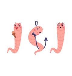 Funny Pink Worm Character With Long Tube Body