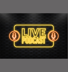 Neon Icon Live Podcast Banner In Flat Style