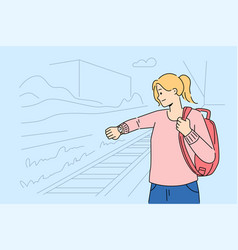 Anxious Woman Check Time At Railway Station