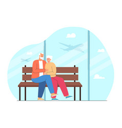 Cartoon Senior Couple Sitting And Hugging On Bench