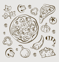 Pizza Slice Of Ingredients Sketch Hand