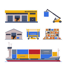 Warehouse With Building Cargo Container And Ship