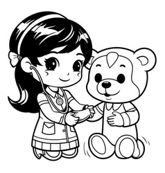 Doctor And Teddy Bear - Black White Cartoon