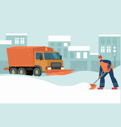 Snow Plow Truck Cleaning Urban Street