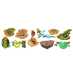 Cartoon Snake Species Isolated Serpents Set