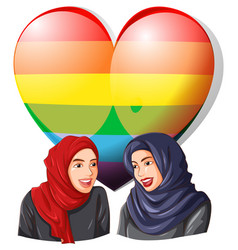 Two Muslim Woman Wearing Hijab With Rainbow Pride