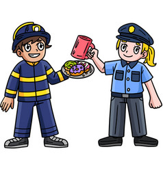 Firefighter And Policewoman Cartoon Clipart