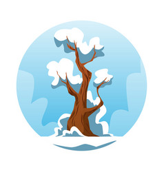 Naked Oak Tree Covered In Snow Cartoon Winter