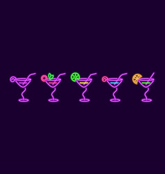 Purple Cocktails In Neon Martini Glasses