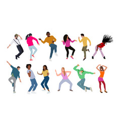 Set Of Young Men And Women Dancing Isolated