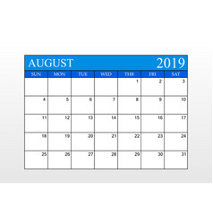 2019 Calendar August Blue Theme Schedule