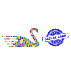 Grunge Baikal Lake Seal And Colorful Collage Swan