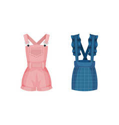 Blue And Pink Pinafore Dress With Skirt