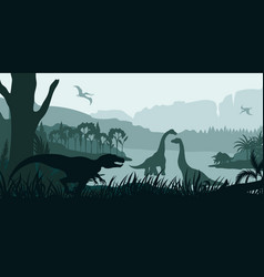 Prehistoric Landscape With Dinosaurs Silhouette