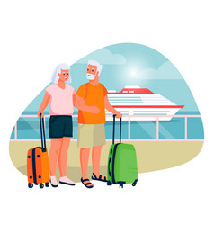 Elderly Couple Going To Sea Cruise By Ship