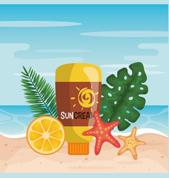 Suncream With Orange Fruit And Starfishes