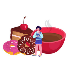 Woman Standing With Giant Doughnut Cake Slice