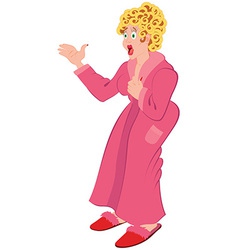 Cartoon Woman In Pink Bath Robe Standing With Open