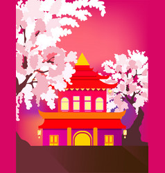 Image An Oriental House With Red Curved