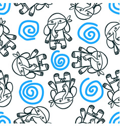 Elephant Ninja Pattern In Outline Doodle Style