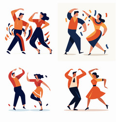 Four People Dancing Pairs Vibrant Clothing