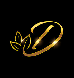 Golden Leaf Monogram Initial Letter D