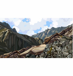 Painted Rocky Slope At Top Among Mountains