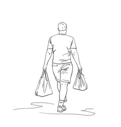 Walking Man Carrying Shopping Bags In Both Hands