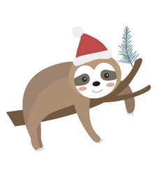 Cute Christmas Sloth Icon Flat Cartoon Style