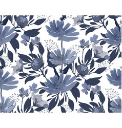 Floral Seamless Pattern Navy Blue Flowers