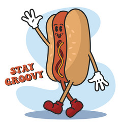 Hot Dog Groovy Cartoon Fast Food Cute Kawaii