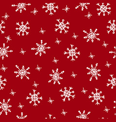 Seamless Pattern With Doodle Snowflakes On A Red