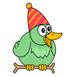 A Bird On Stalk Wearing Birthday Hat Doodle