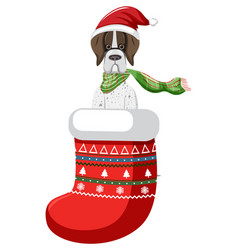 Cute Dog In Christmas Stocking In Cartoon Style