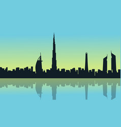 Dubai Skyline With Reflection Scenery Silhouettes