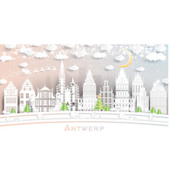 Antwerp Belgium City Skyline In Paper Cut Style